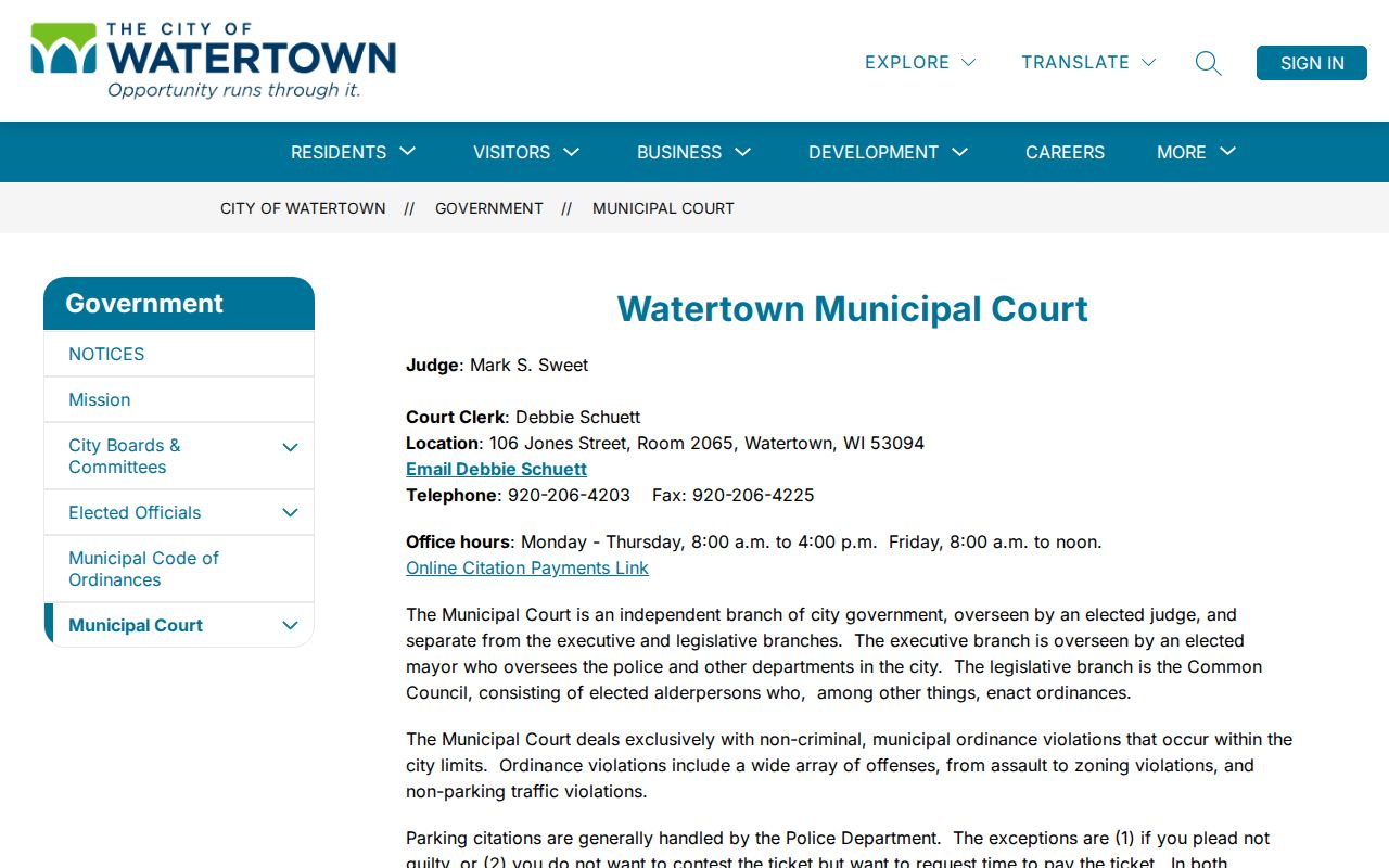 Watertown Municipal Court docket information