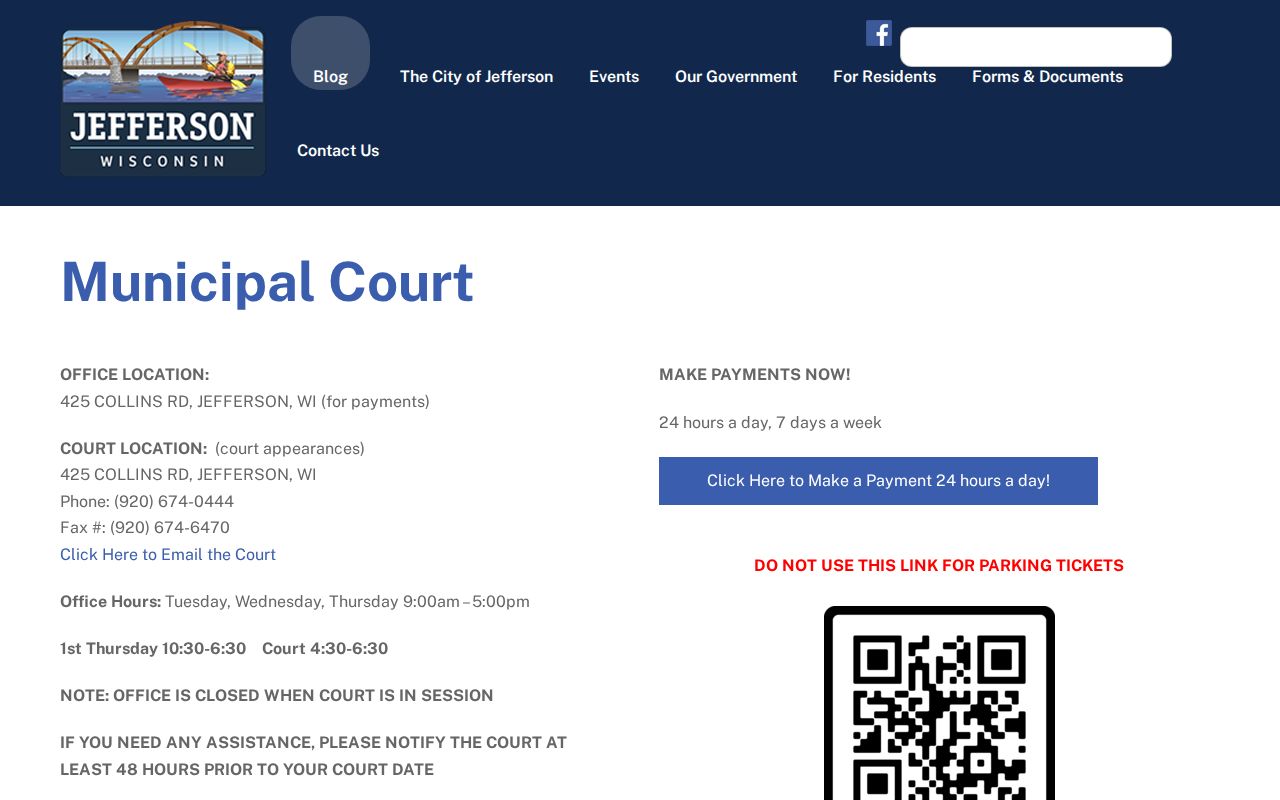 Official City of Jefferson Municipal Court office and court information